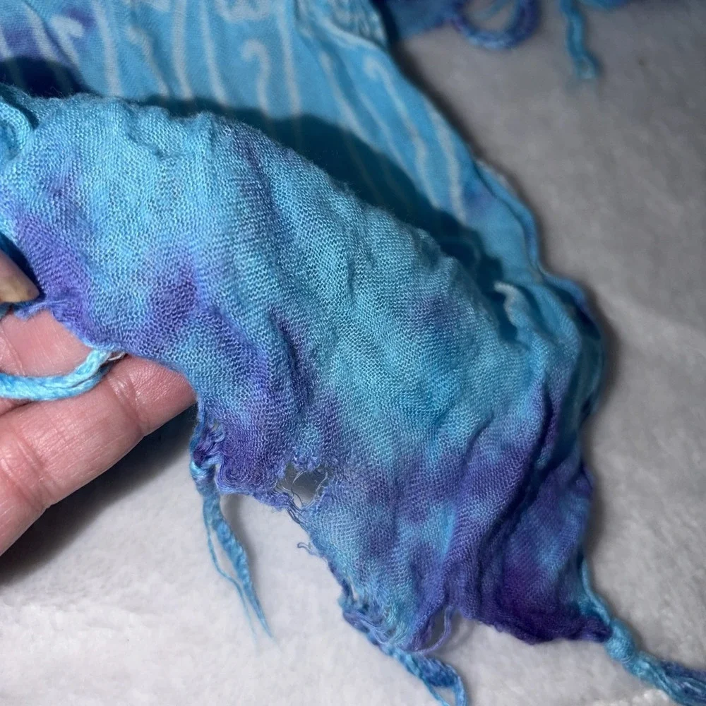 Vintage Sarong 90s Hand dyed Beach Wrap Boho Starfish‎ Ocean Motif Minor Flaws